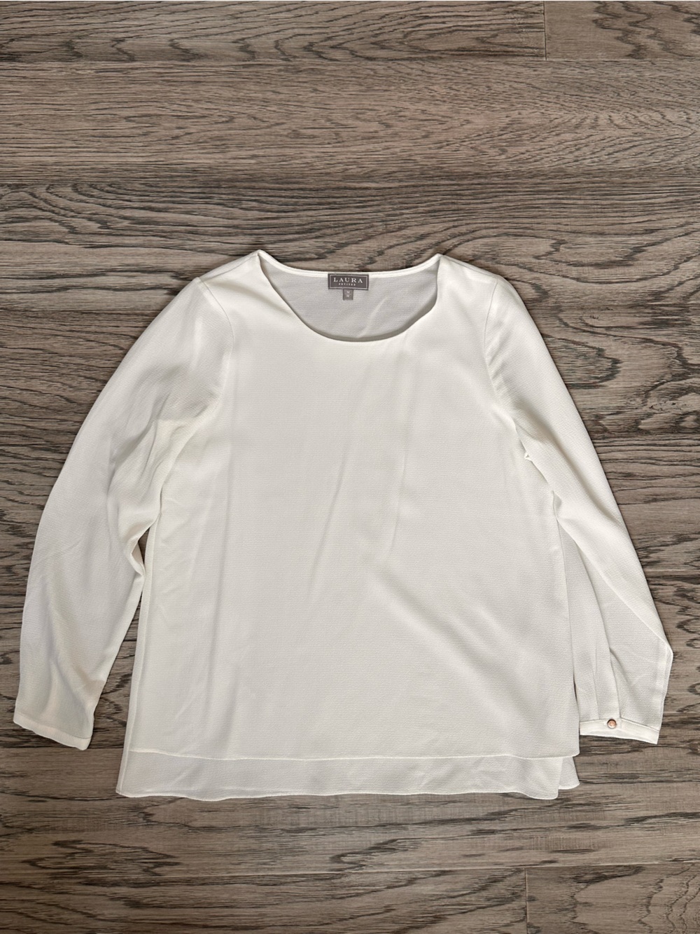 Laura Scott Cream Long-Sleeve Round-Neck Blouse